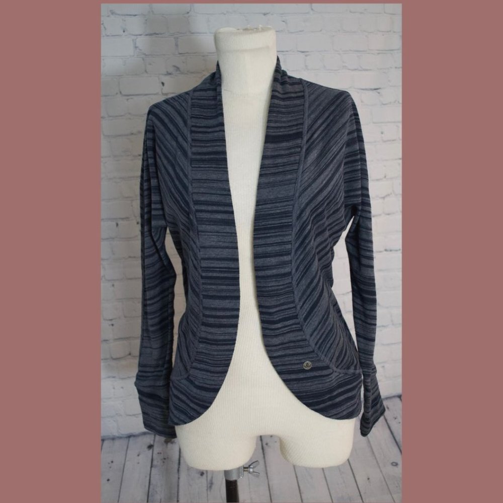 Prana Paradiso Cozy Cocoon Striped Grey and Black Cardigan - small - Picture 3 of 6